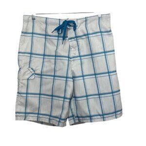 Op Board Shorts Mens Large Blue White New Plaid New Casual Beach Swim